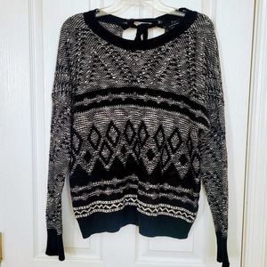 LUCKY BRAND CHUNKY KNIT TIE BACK LONG SLEEVE SWEATER, BLACK & WHITE, SZ M